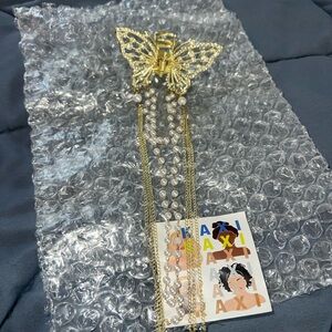 Gold Butterfly Hair Clip with Pearl Chains